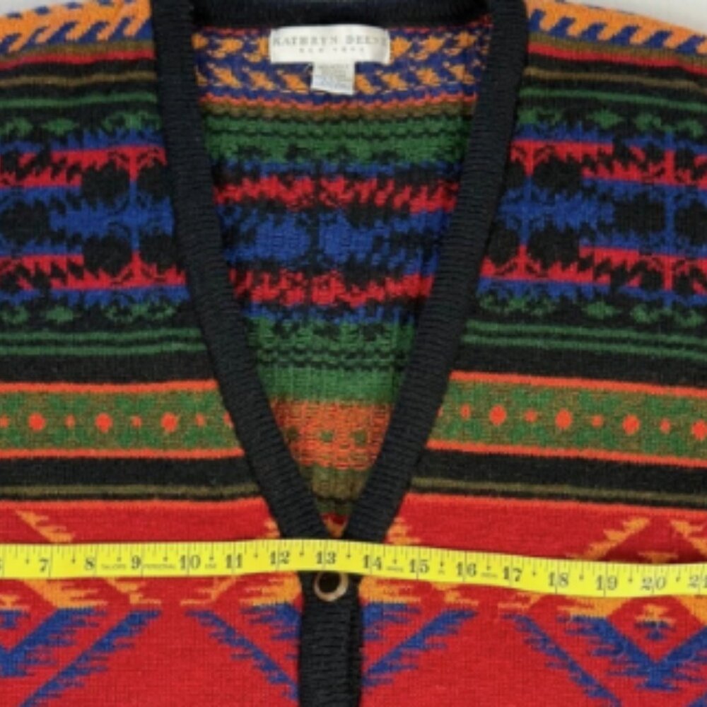 Vintage Kathryn Deene Southwestern Aztec Print Cardigan Sweater Women Size 22 24